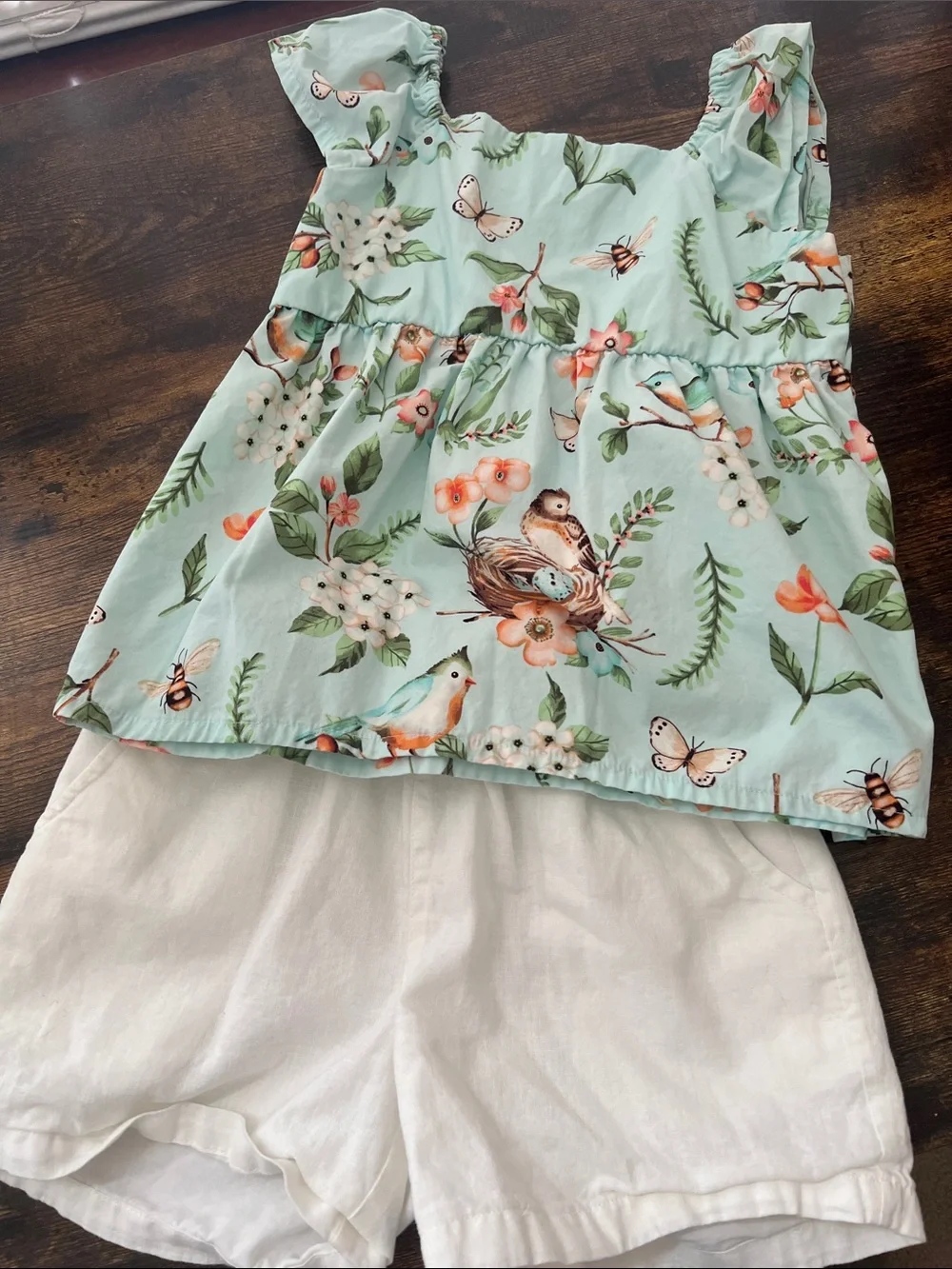 Gymboree Mint Floral & White Two-Piece Matching Set